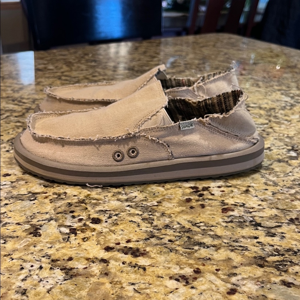 Sanuk Men's Beige Slip-On Loafers